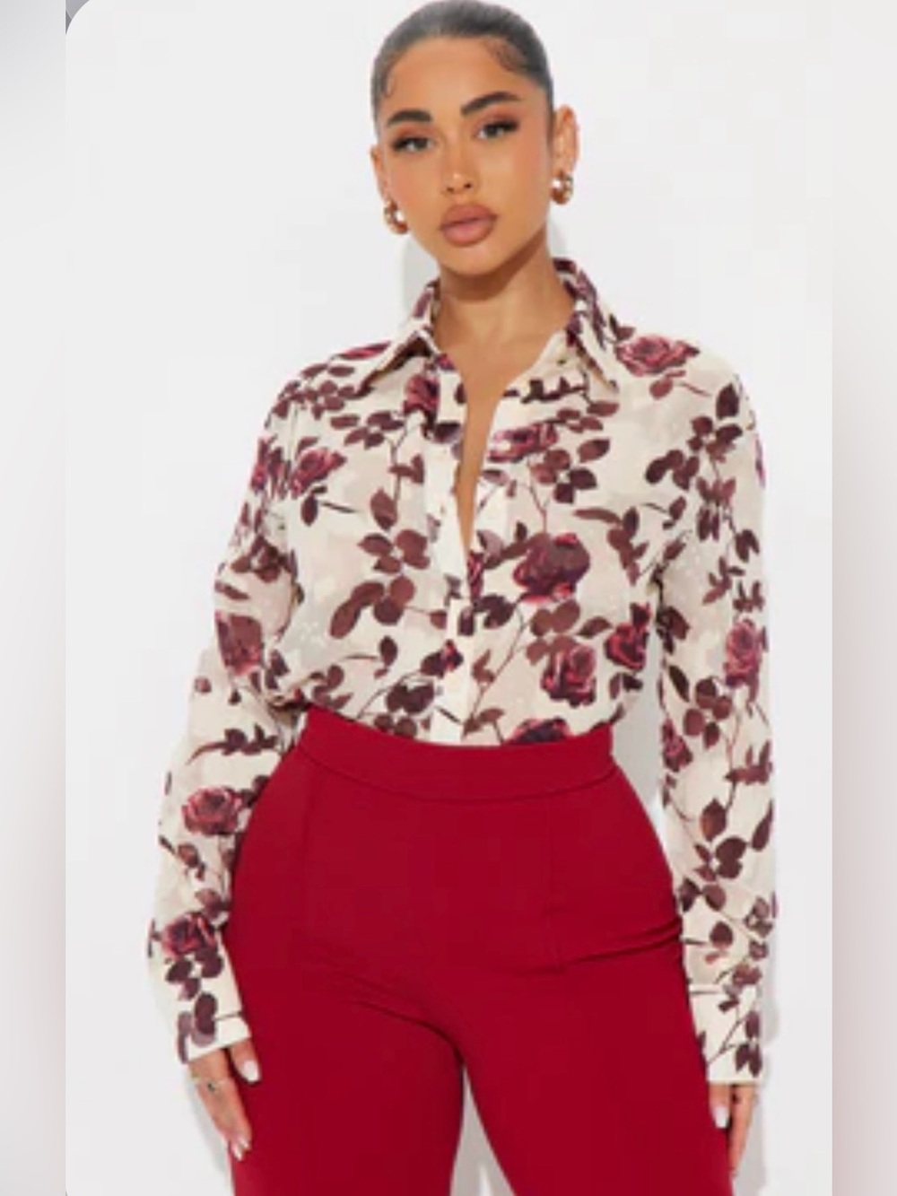 Basket Full Of Roses Oversized Shirt - Wine/combo size 1x